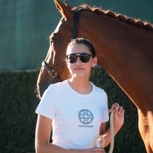 Hackamour 4H - Navy Blue on White Woman T-Shirt