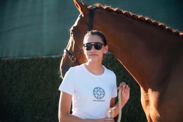 Hackamour 4H - T-shirt Femme Bleu Marine sur Blanc