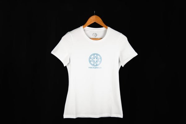 Hackamour 4H - Bright Blue on White Woman T-Shirt – Image 4
