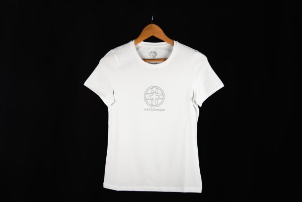 Hackamour 4H - Silver on White Woman T-Shirt - Image 3