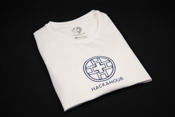 Hackamour 4H - Navy Blue on White Woman T-Shirt – Image 7