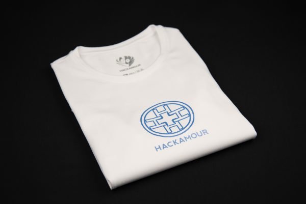 Hackamour 4H - Bright Blue on White Woman T-Shirt – Image 6
